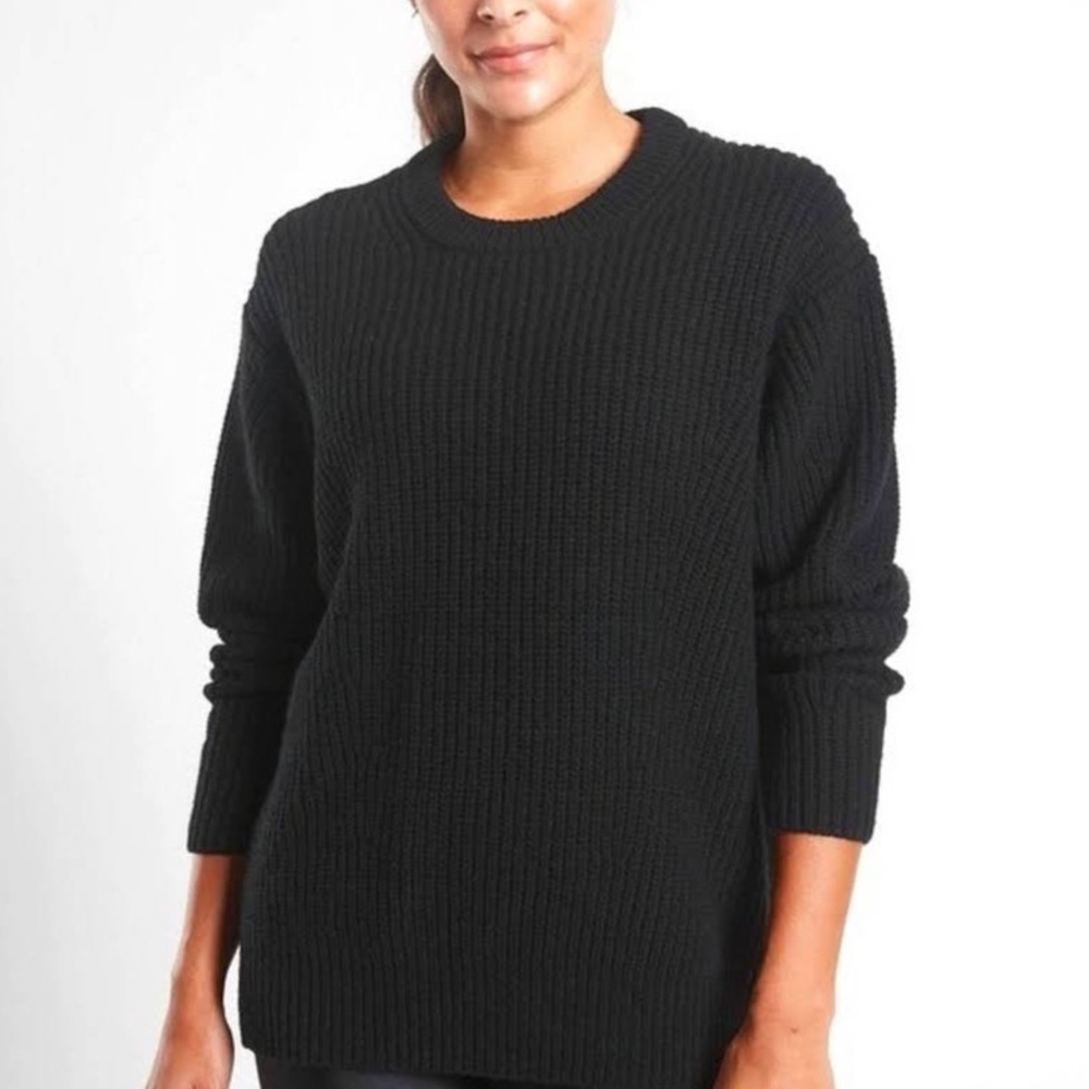 Athleta Cascades Crew Neck Sweater Wool Blend Black
